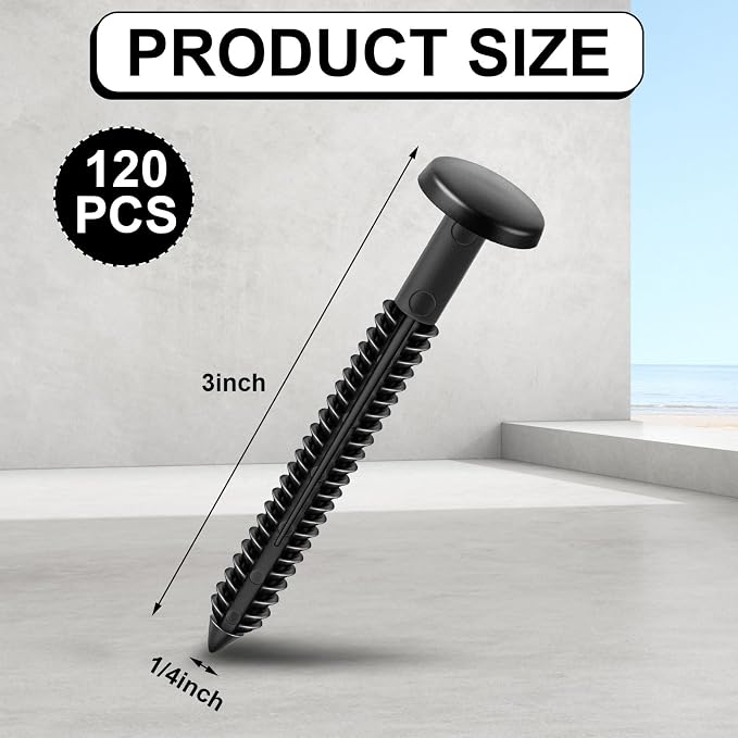 Blulu 120 Pcs 3 Inch Vinyl Shutter Fastener Window Panel Peg Lok Pin Pegs Screws Shutter Spikes Anchor (Black)