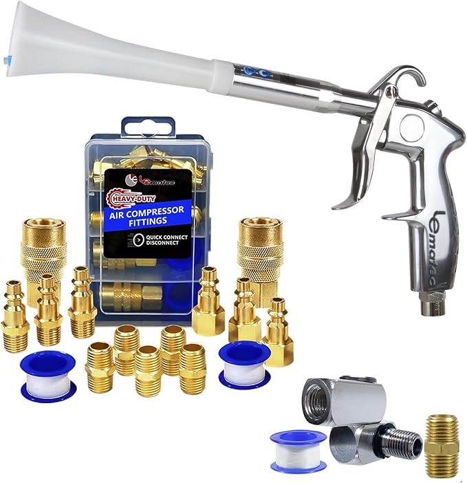 Air Blow Gun, Swivel Connector & 15-PC Fitting Kit for Detailing