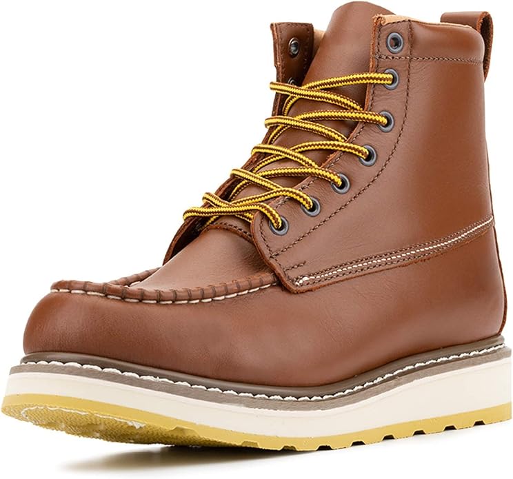 HANDPOINT Men's Steel Toe 6" SureTrack Work Boots, Stylish Classic Leather Slip Resistant Durable Breathable Work Shoes 84992EE