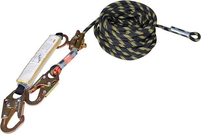 VEVOR Vertical Lifeline Assembly, 0.55'' x 25' Fall Protection Rope with 30 KN Breaking Tension, Polyester Roofing Rope with Steel Snap Hooks, Rope Grab, and Shock Absorber, ANSI Compliant