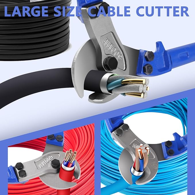 ZrgGea Cable Cutters 36 inch, Industrial-Grade Heavy-Duty Cable Cutter, Forged from T8 Alloy Steel, HRC56, Sharp Cutting. Suitable for Cutting Copper and Aluminum Core Cables, Blue