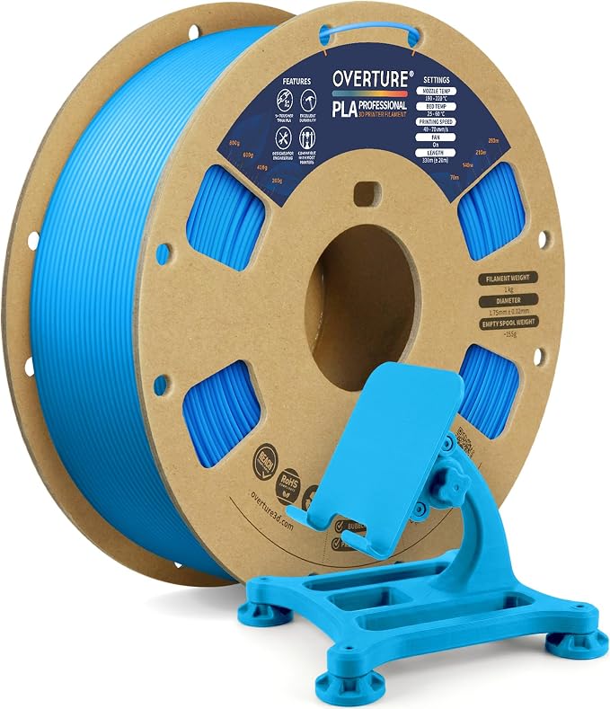 OVERTURE PLA Plus (PLA+) Filament 1.75mm, Stronger & More Durable, Professional Toughness 3D Printer Filament 1kg (2.2lbs), High Precision +/- 0.02mm, Tangle-Free (Digital Blue)