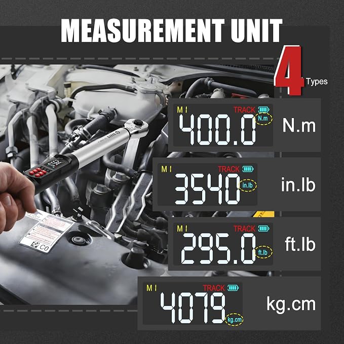 VANPO Digital Torque Wrench 1/2-Inch Drive, 14.7-295.0 ft-lb/20-400 Nm | ±2% Accuracy, Electronic Torque Wrench with LCD Display, Audible & Vibration Alert, for Automotive & Light Industrial Work