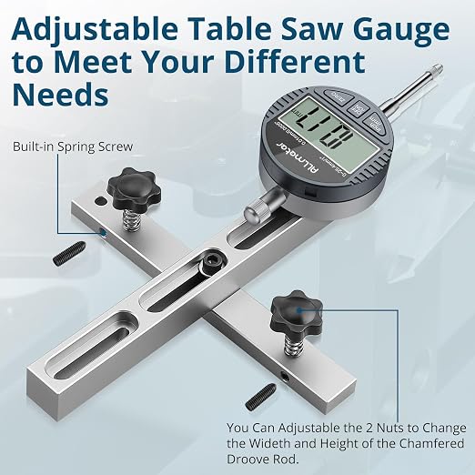 Digital Table Saw Gauge with Dial Indicator 0-1 Inch Range,CNC Machined Aluminum Bar for Fence Alignment on Table Saws Bandsaws (Fits 3/4" or 19mm Groove Width)