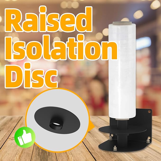 Wall Mounted Stretch Wrap Dispenser Stand – Heavy-Duty Shrink Film Roll Holder & Packing Rack for Warehouse Logistics Use – Sturdy Machine-Style Mount with Easy-Pull Handle for Smooth Wrapping