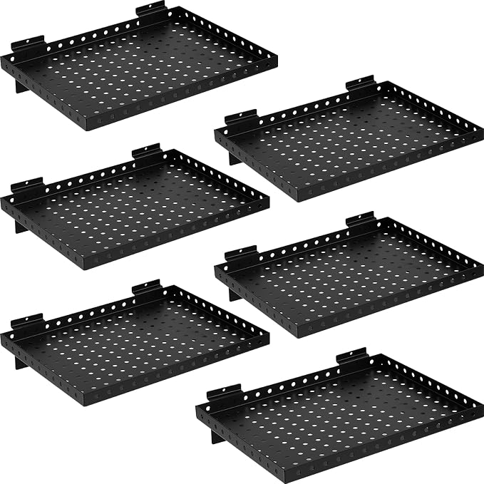 Heavy Duty Slatwall Shelf 16x12Inch, Steel Slatwall Accessories Storage Rack for Garage, Retail, Workshop (6, 16x12Inch)