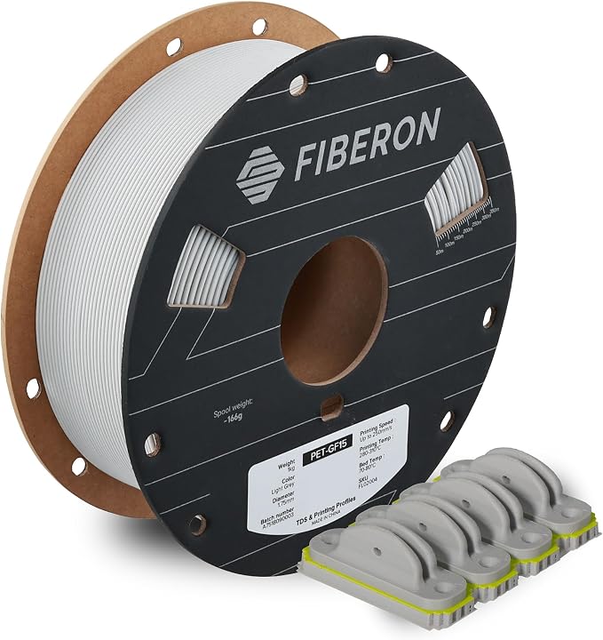 Polymaker Fiberon Light Grey PET-GF15 3D Printer Filament 1.75mm 1KG, 15% Glass Fiber Reinforced, High Strength & Heat Resistance, Ideal for Automotive, Industrial & Functional Parts, AMS Compatible