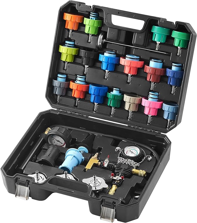 VEVOR 28 pcs Universal Radiator Pressure Tester Kit, Coolant Pressure Tester Kit with Manual Pump and Color-Coded Test Caps, Coolant Vacuum Refill kit for Cars Motorcycles Trucks Cooling System