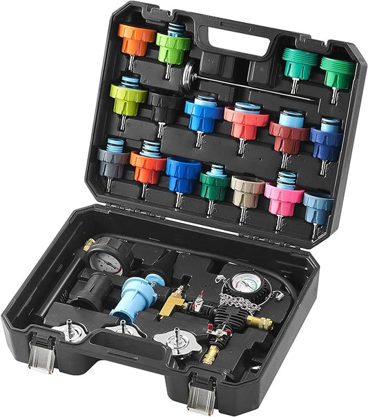 VEVOR 28 pcs Universal Radiator Pressure Tester Kit, Coolant Pressure Tester Kit with Manual Pump and Color-Coded Test Caps, Coolant Vacuum Refill kit for Cars Motorcycles Trucks Cooling System