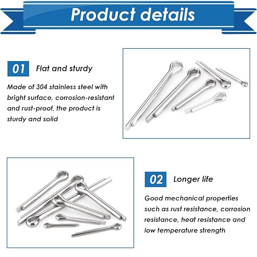 520Pcs Cotter Pin Assortment Kit - 304 Stainless Steel 24 Sizes Small Cotter Pin Set for Automotive, Trailer, Hitch Pin Lock System