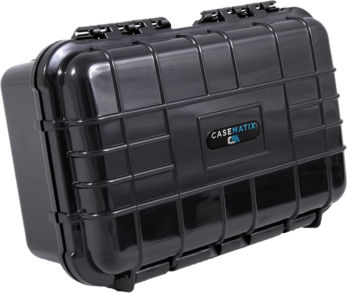 CASEMATIX 8" Waterproof Small Hard Case with Customizable Foam for Portable Electronics, Tools and Accessories - Hard Shell Small Plastic Case with Pre-Diced Travel Case Foam Interior