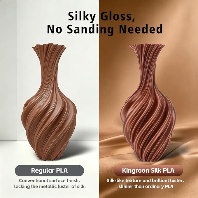 Kingroon Silk Copper PLA 3D Printer Filament 1.75mm, Dimensional Accuracy +/- 0.03 mm, 1 kg Spool(2.2lbs) PLA Shiny Filament-(Copper)