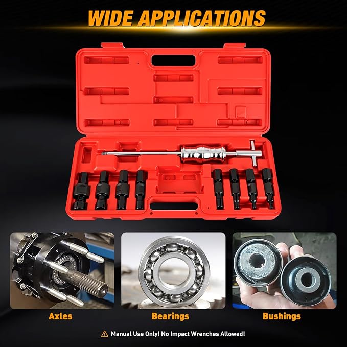 GOOACC 9PCS Blind Inner Bearing Puller Set, Slide Hammer with Expandable Collets 8-32MM Blind Hole Collet Bearing Slide Hammer Puller Set Internal Pilot Bearing Removal Tool for Axles Bearings, Red