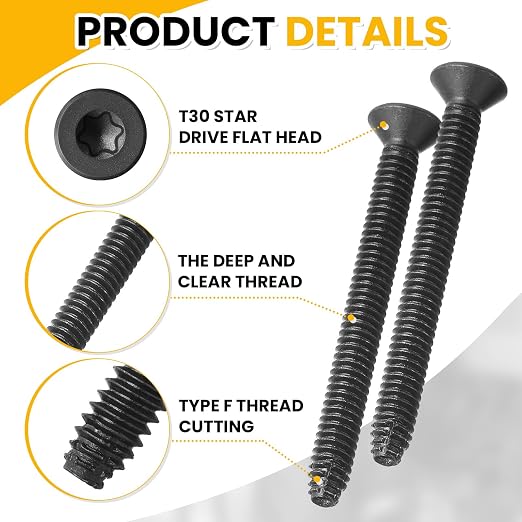 Blulu 200 Pcs 1/4-20 x 2-1/2" Self-Tapping Trailer Deck Screws Flat Head Trailer Deck Screws, Star Drive T-30, Black Floorboard Thread Cutting Screw Fasteners for Wood to Metal