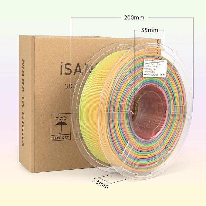 iSANMATE PLA+ 3D Printer Filament, Pla Filament 1.75mm Rainbow PLA, Color Change Filament Dimensional Accuracy +/- 0.03 mm,1 KG Spool
