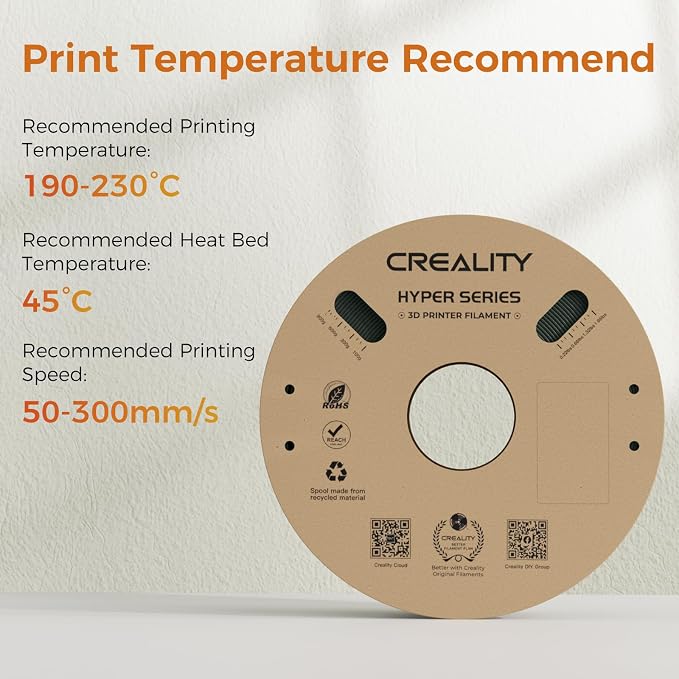 Creality Carbon Fiber Filament PLA 1.75mm, Hyper PLA-CF 3D Printer Filament with Matte Finish for 50-300mm/s High-Speed Printing, Dimensional Accuracy+/-0.03mm (Black, Hyper PLA-CF-2KG)
