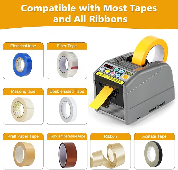 Upgraded Ribbon Cutting Machine, Automatic Tape Dispenser, 6-60 mm Width, 5-999 mm Length, Ideal for Business & Home