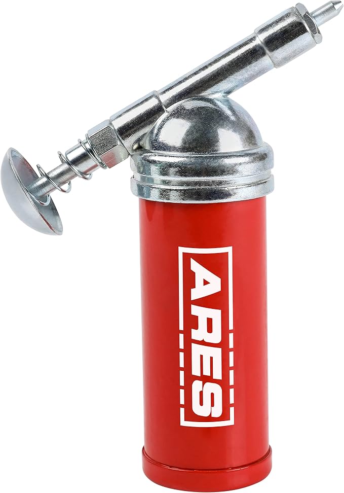 ARES 53010 – 3-Ounce Push-Type Mini Grease Gun - Needle Nozzle Easily Greases Small Fittings – One-Handed Operation - 3000 PSI Working Pressure