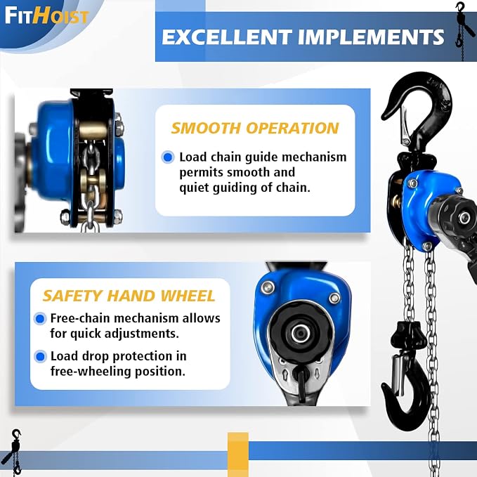Mini Chain Hoist 1/4 ton 550Lbs Capacity 5ft Lift Manual lever chain hoist Alloy Steel G80 Chain 2 Heavy Duty Hooks, for Garages Warehouse Automotive Machinery