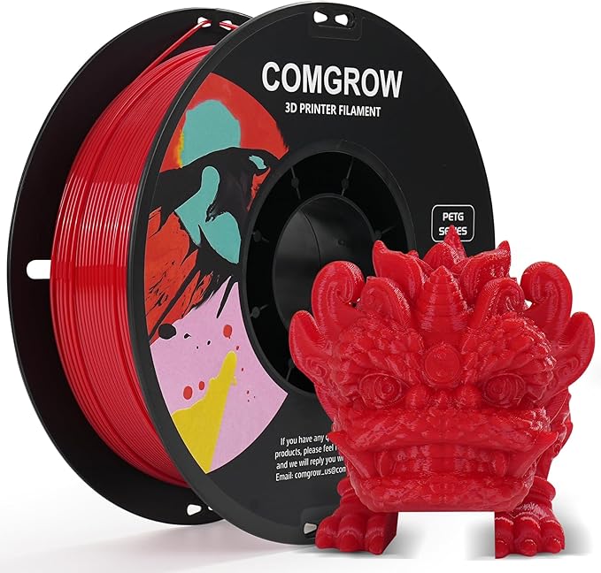 Comgrow PETG 3D Printer Filament 1.75mm, High Precision and Tough 3D Printer Filament 1kg (2.2LBS), Dimensional Accuracy +/- 0.02 mm, Fit Most 3D Printers Red