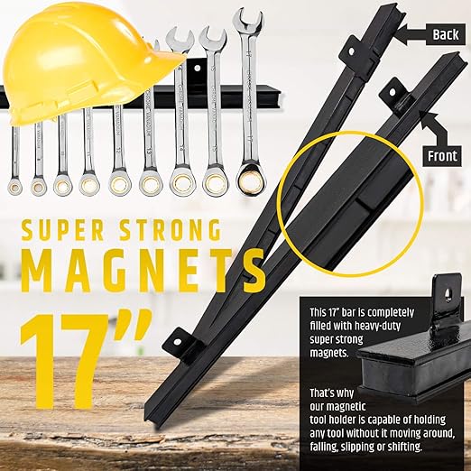 HMmagnets 17" Heavy-Duty Magnetic Tool Holder (Upgraded Version) - Extremely Powerful Magnetic Pull Force to Hold Heavy Tools - Professional Space-Saving Magnetic Bar - Tool Organizer Rack/Strip