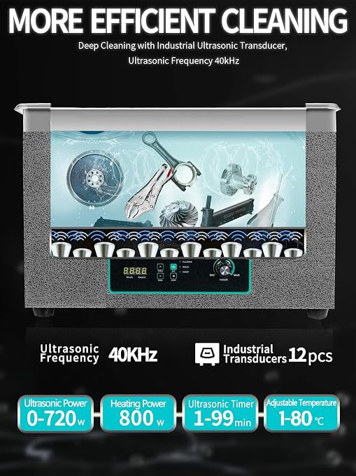 Ultrasonic Cleaner 37.5L, with Adjustable Power Sweep & Degas, 800W Ultrasonic Parts Cleaner for Cleaning Pistols, Metal Engine Parts, Carburetor, Gun Parts, Oil Filter, Bike Chain, Gear