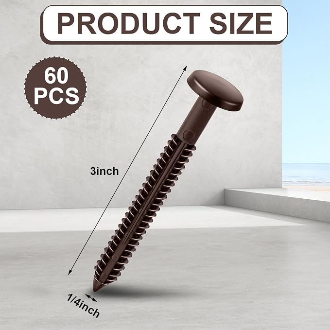 Blulu 60 Pcs 3 Inch Vinyl Shutter Fastener Window Panel Peg Lok Pin Pegs Screws Shutter Spikes Anchor (Federal Brown)
