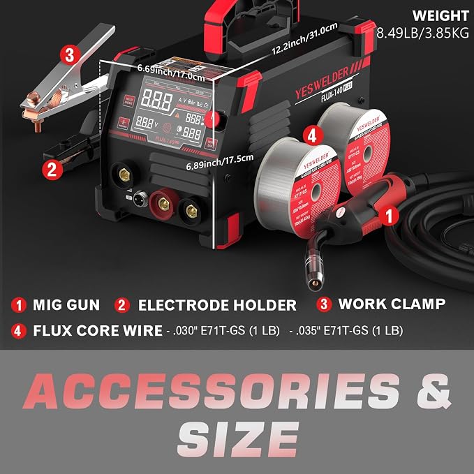 YESWELDER 140A MIG Welder with Lift TIG Torch, 110V Flux Core/Stick/Lift TIG