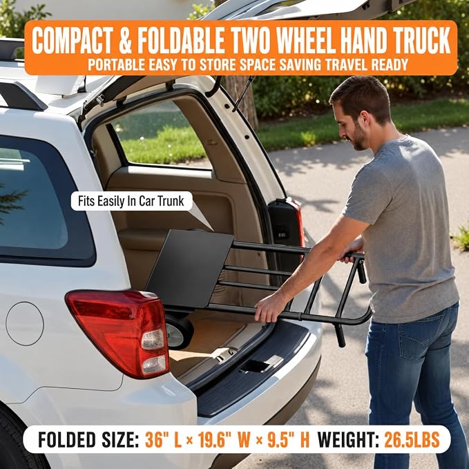 Folding Hand Truck Dolly Cart, 800 lb Capacity, Compact Foldable | Alloy Steel Frame, 47.5-51.5 Inch Handle, Heavy-Duty 8 Inch Solid Rubber Wheels, for Moving, Warehouse and Home Office Use