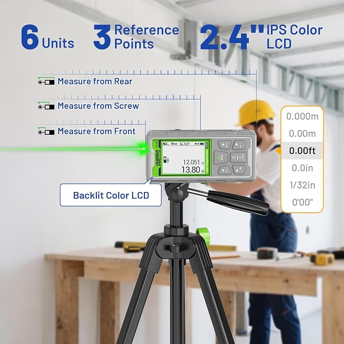 Huepar Pro Laser Measuring Tool, 495Ft Outdoor Laser Measure with Camera&Bluetooth Connected, Green Laser Distance Meter with P2P Technology, Free APP, IP68, Micro USB Cable, Hand Strap&Pouch-SW-150GQ
