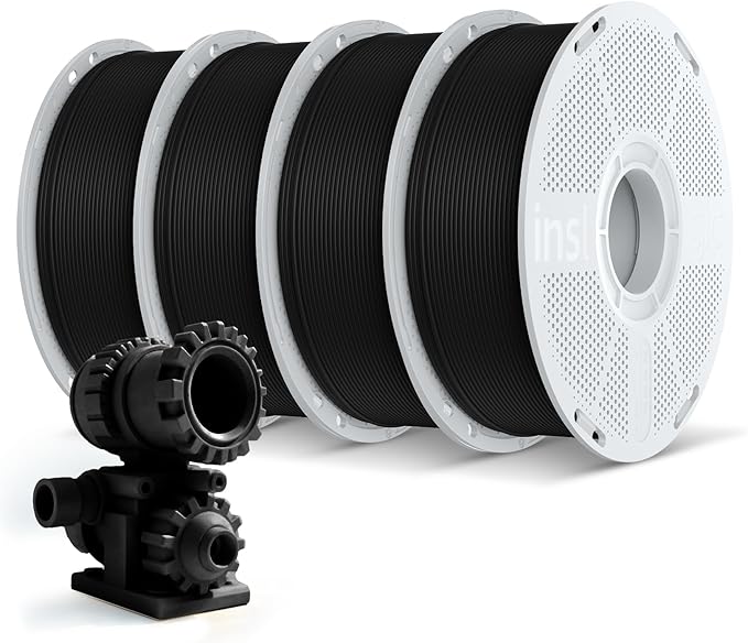Inslogic Carbon Fiber Nylon Filament 1.75mm, Black PA6-CF 1kg×4 Spools, High-Temp & Wear Resistant, High Strength & Rigidity 3D Filament for Functional Parts & Industrial Tools