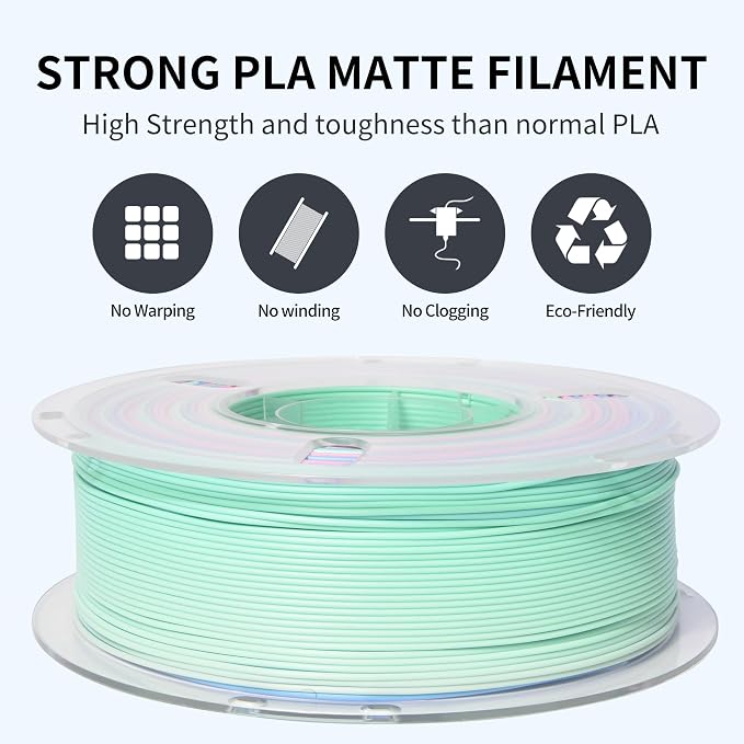 RAMBERY Matte Rainbow 3D Printer Filament Muticolor PLA Filament Fast Color Change, 1.75mm 1kg(2.2lb)