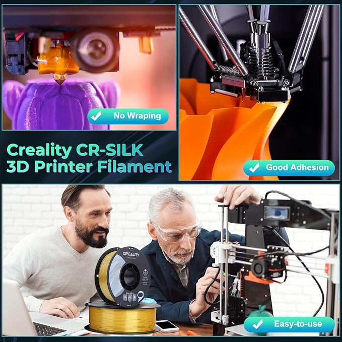 Creality Silk PLA Filament Multicolor, Smooth Silky 3D Printer Filament 1.75mm, +/-0.02mm, Enhanced Printability, 3D Printing Filament 1KG/2.2lb (Yellow-Blue)