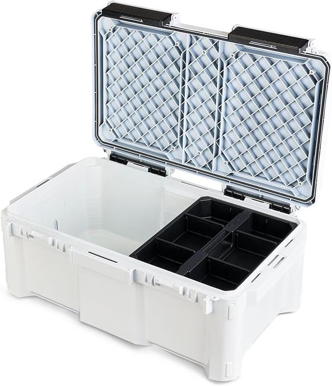 Plano GoNow Box, Waterproof Gear Storage, Heavy-Duty Outdoor Utility Container with Tray and Dividers for Tools and Accessories, Large, White