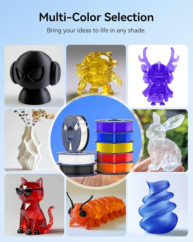JAYO PLA+ Filament Bundle 1.75mm, 3D Printer Filament Bundle Multicolor, Individually Vacuum Packed, 250g Spool, 8 Pack, 2KG in Total, Black+White+Grey+Blue+Green+Orange+Yellow+Burlywood Color