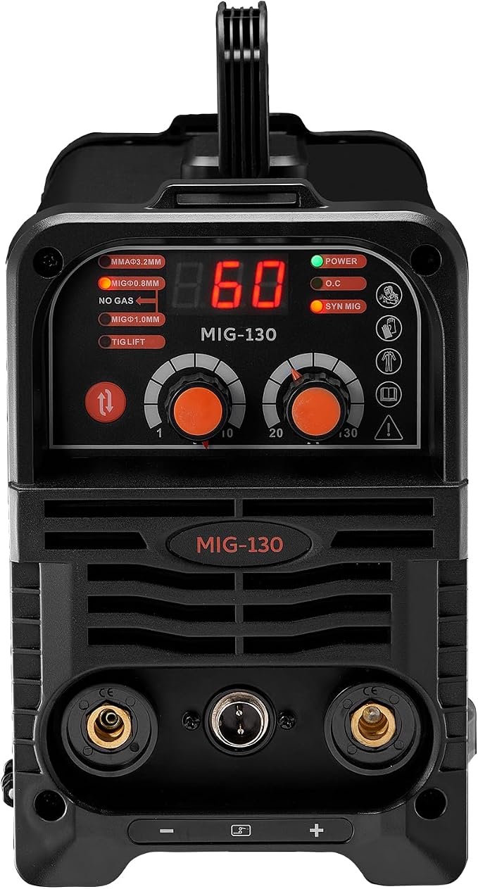 VEVOR MIG Welder, 130Amp Synergic Mig Welding Machine, 3-in-1 Flux Core MIG/Stick/Lift TIG Multi-Process Welder Machine, 110V Portable Mig Welder with IGBT Inverter Technology & Digital Display Screen