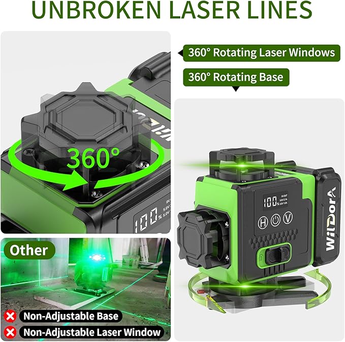 Laser Level 360 Self Leveling with Tripod, Remote Control 4D Green 16 Line Laser Leveler Tool with 2x4800mAh Li-ion Batteries & Hard Carry Case, Laser Level for Construction & Renovation