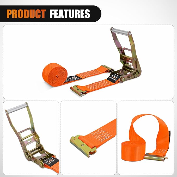 Nilight E-Track Ratchet Straps 2 Pack 2" x 12' Heavy Duty Orange Cargo Tie-Downs 4400 lbs Breaking Strength Standard E Track accessories Tie Down E-Track Spring Fittings for Cargo Vans Trucks Trailers