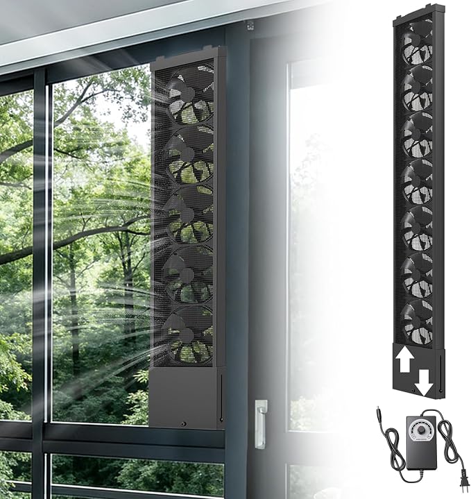 AMSXNOO Window Exhaust Fan for Home, Exhaust Fan for Sliding Window, Punch-Free Vertical & Horizontal Window Fan, Variable Speed, 4" Retractable (Black, 42.9-46.9in / 109-119cm)