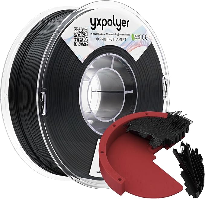 YXPOLYER Breakaway Support Filament 1kg 1.75mm Black with Heat-Resistant Reusable AMS-Compatible Spool, Solvent-Free Support Material for Nylon, PA-CF, PPS, PC-CF, and More Engineering-Grade Filament
