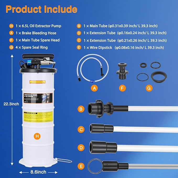 GOOACC Oil Extractor Pump 6.5L Pneumatic Manual Fluid Extractor Pump for Oil Change Tool Kit with Dipstick and Suction Hose Oil Vacuum Pump Extractor for Automotive Boats Motorcycles Fluids Transfer