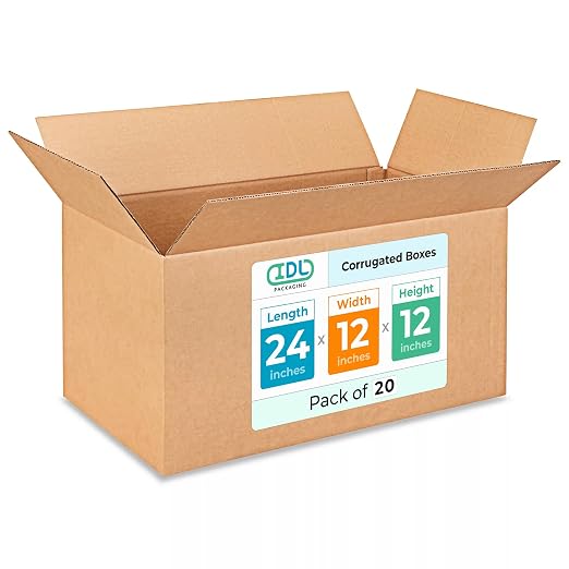 Large Shipping & Moving Boxes 24"L x 12"W x 12"H (20-Pack) - Extra Strength 200 lb vs Regular - USA-Made Corrugated Strong Boxes for Moving - Cardboard Box for Moving & Packing by IDL Packaging