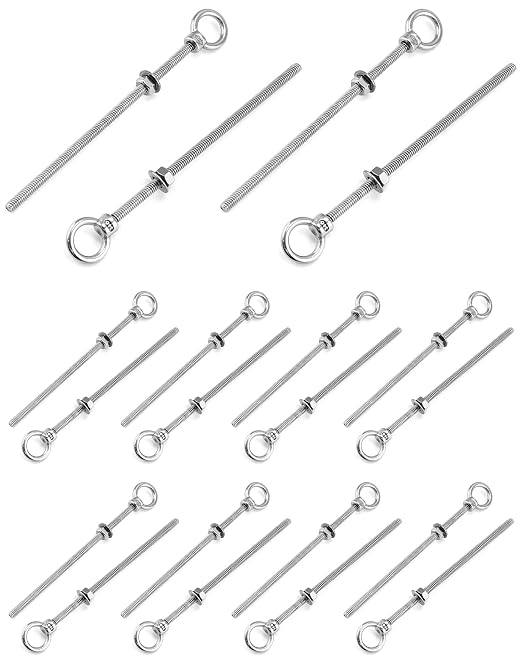 QWORK Threaded Eyebolts, 20 Pack 1/4" x 6" Long 304 Stainless Steel Marine Grade Shoulder Eye Bolt, Coarse Thread 1/4"-20