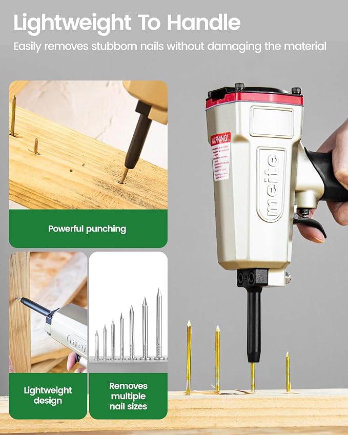 meite NP45 Pneumatic Nail Remover with Spare Piston Driver, Heavy Duty Denailer Air Punch Nail Gun for 3–6mm Fasteners, Effortless Nail Extractor Tool for Pallet Recycling & Wood Demolition