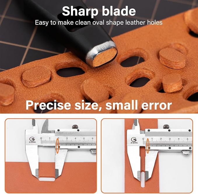 WUTA 5 Pcs Leather Belt Hole Puncher Oval Cutter Strap Watch Band Flat Punches Heavy Duty Oblong Tools for Leathercrafting (4 * 20+4 * 25+5 * 20+5 * 22+5 * 25)