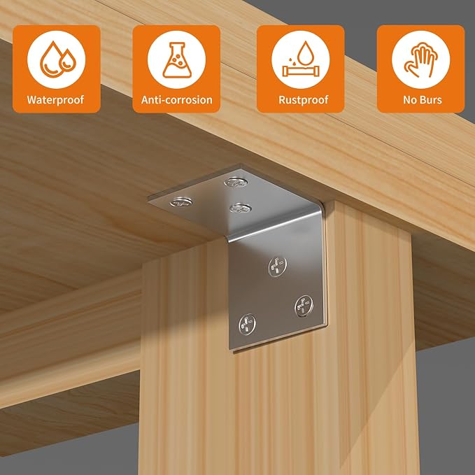 20Pcs Stainless Steel Angle Bracket, 2"x2"x2" Heavy Duty L Brackets for Wood, 50MM 2Inch Wide Corner Brackets Metal Corner Brace 90Degree L Shape Bracket for Wooden Frame Bed Furniture Bookshelf