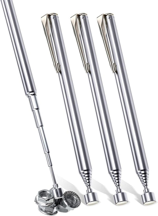 Patelai 4 Pieces Telescoping Magnetic Pick up Tool Grabbers Reacher Tools with Pocket Clip 25 Inch Telescopic Retrieving Magnet Gift for Man, Father, Mechanic, Handyman, Husband (Silver)