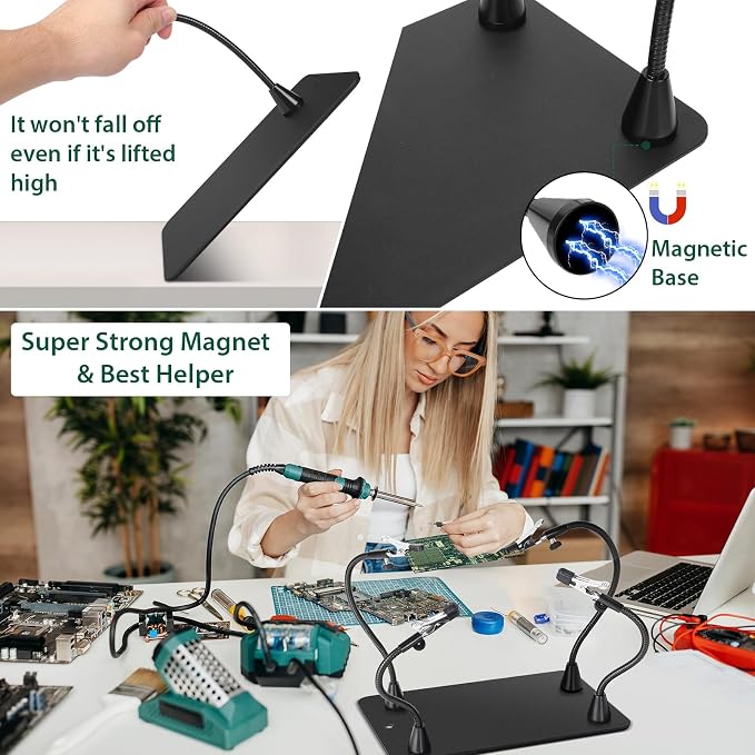 Super Magnetic Helping Hands Soldering Station, Third Hand Soldering Tool with Alligator Clips,PCB Circuit Board Holder,4 Flexible Gooseneck Arms & Non-slip base for Electronic Repair Soldering Hobby