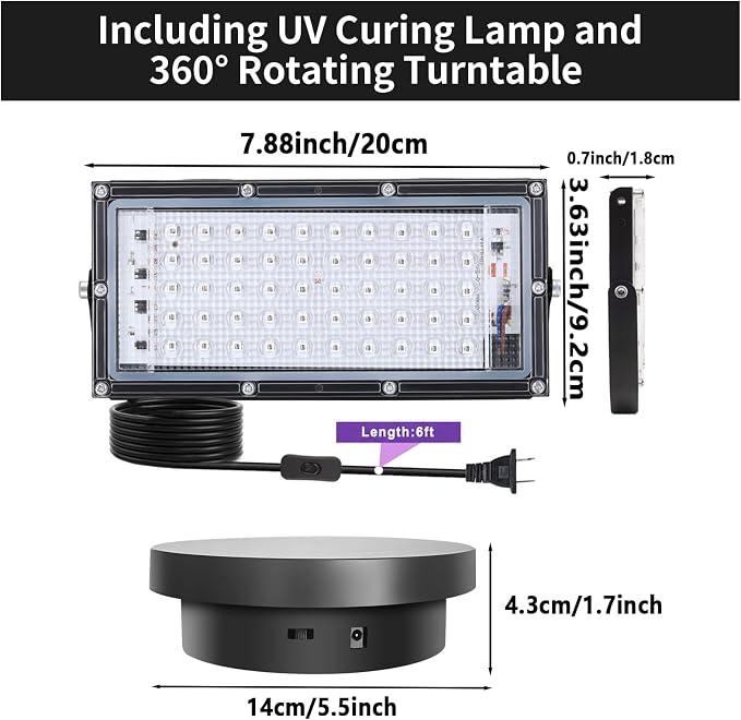3D Printer UV Resin Curing Light with 360° Rotating Turntable, 405nm UV Light for Post-Curing, Adjustable UV Lamp Stand for SLA DLP LCD 3D Printer, Photosensitive Resin Prints
