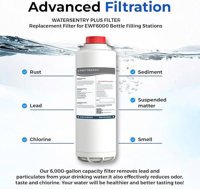 Water Filter Replacement Compatible With Elkay 51600C EWF6000 Bottle Filling Stations, 6000 Gallons/12 Months (No Chip - 1 Pack)